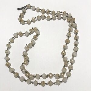 Anne Klein Vintage Faux Gold Foil Pearl Long Necklace Single Strand Silvertone